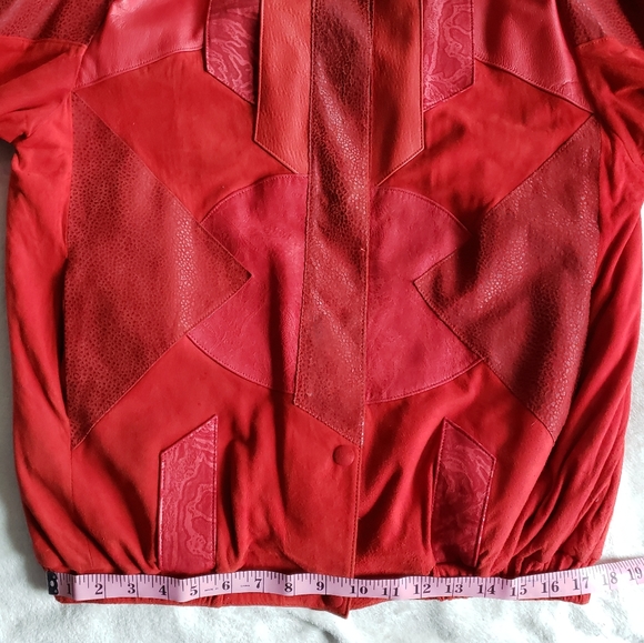 80s Vintage Red Patchwork Leather Jacket - Picture 10 of 16